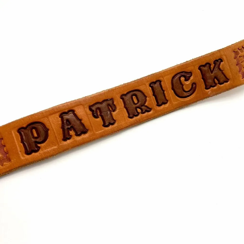 Patrick Boys Hand Tooled Leather Western Name Belt 22 Tan Basketweave Cowboy